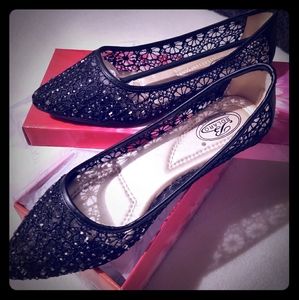 Bolaro black lace rhinestone flat by Summer Rio